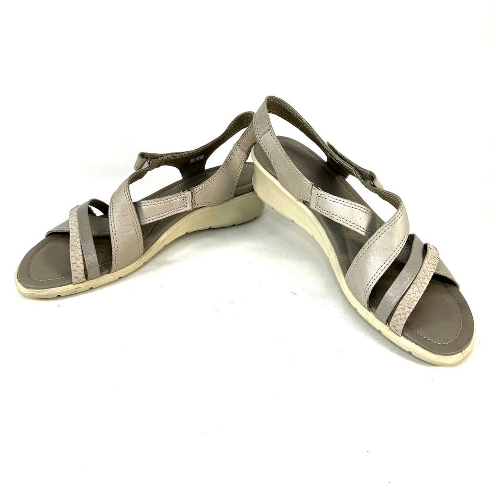 Ecco Women's Felicia Leather Sandal Gravel/Moon Size US 10-10.5 EU 41